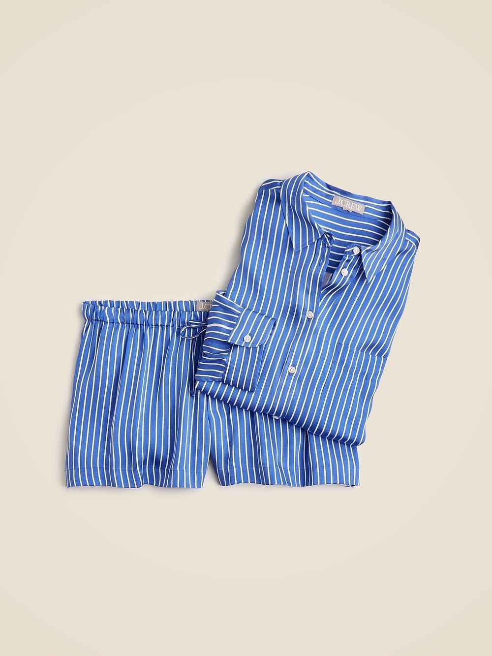 J. Crew Royal Blue & White Striped Women's Drapey Pajama Shirt and Shorts Set
